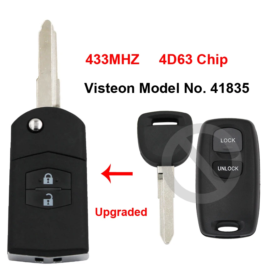 2 кнопки Модернизированный Складной флип дистанционный ключ автомобиля 433 МГц 4D63 чип для Mazda 2 3 6 323 626 MVP Visteon Модель № 41835 неразрезанное лезвие