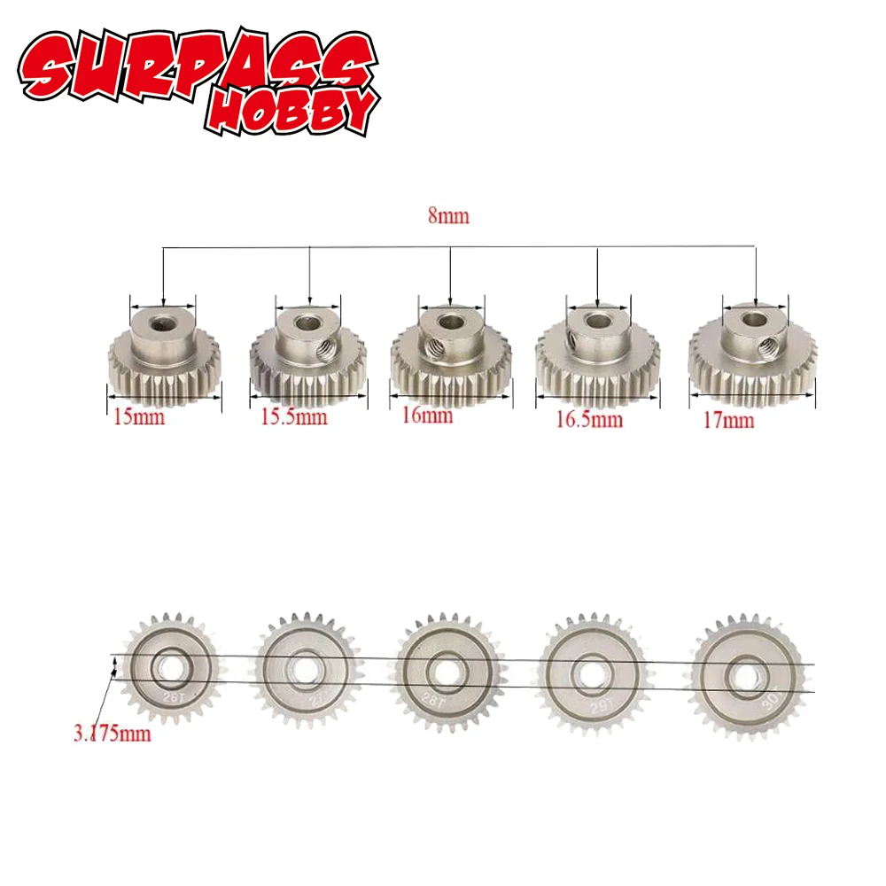 SURPASS HOBBY 5 шт. 48DP 3,175 мм 16 T-20 T/21 T-25 T/26 T-30 T Шестерня мотора комбо набор для 1/10 RC щеточный бесщеточный автомобиль