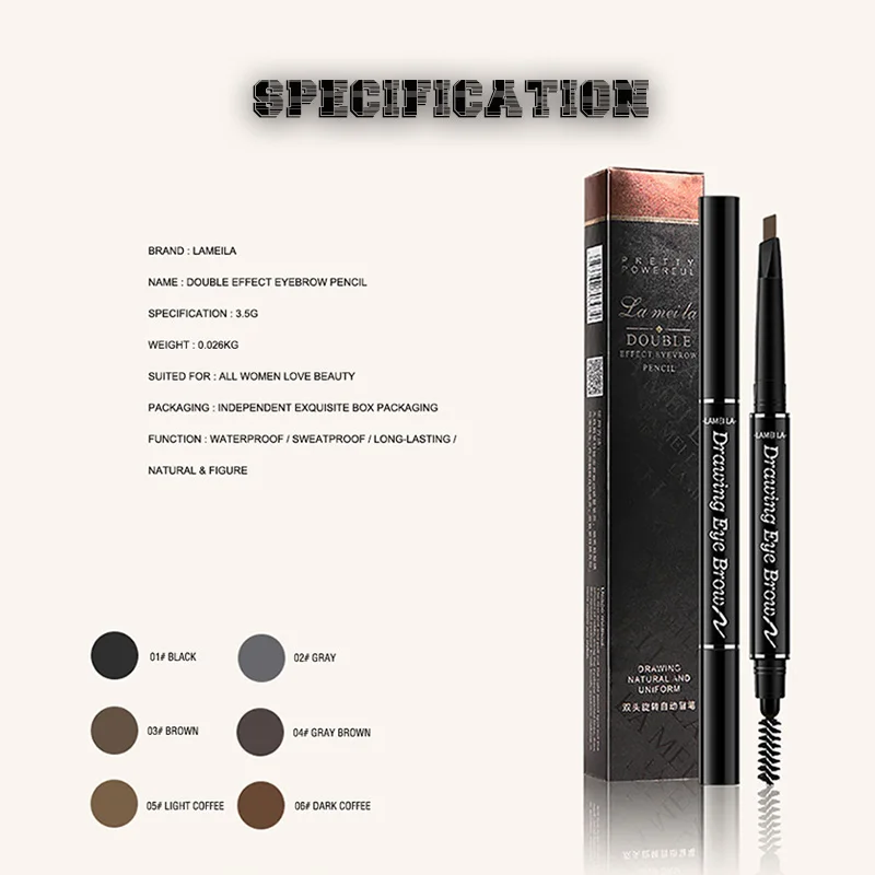 LAMEILA 6 цветов корейский коричневый карандаш для бровей Microblading кофейные черные