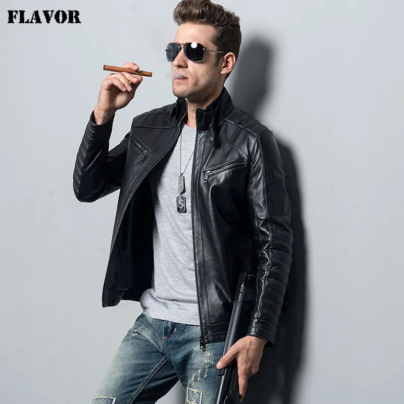 Leather Gallery Mens Genuine Lambskin Bomber Motorcylce Leather Jacket