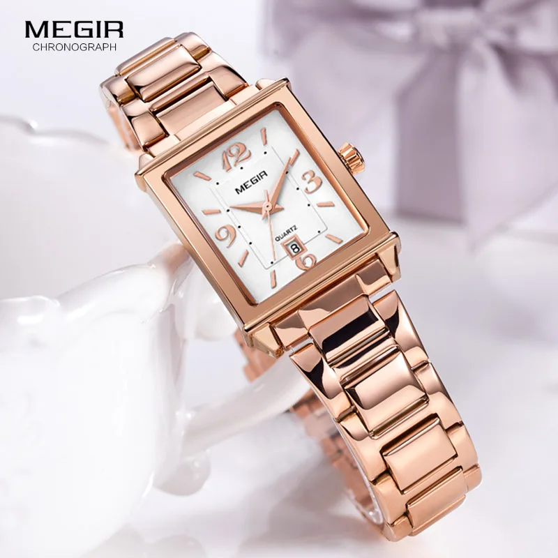 Megir Stainless Steel Bracelet Date Analogue Display Quartz Watch for Ladies Girls Luxury Simple Rose Gold Wristwatch for Women Megir Stainless Steel Bracelet Date Analogue Display Quartz Watch for Ladies Girls Luxury Simple Rose Gold Wristwatch for Women