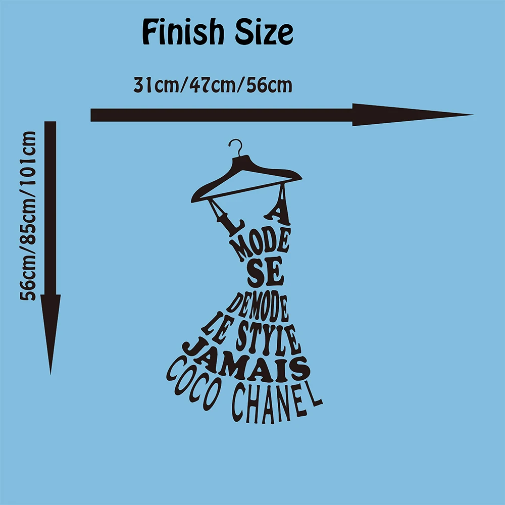 Large Chanele Designer Dress Hanger Quote Wall Decal Bedroom Living Room Clothes Stand Words Wall Sticker Girl Room Vinyl Decor (1)