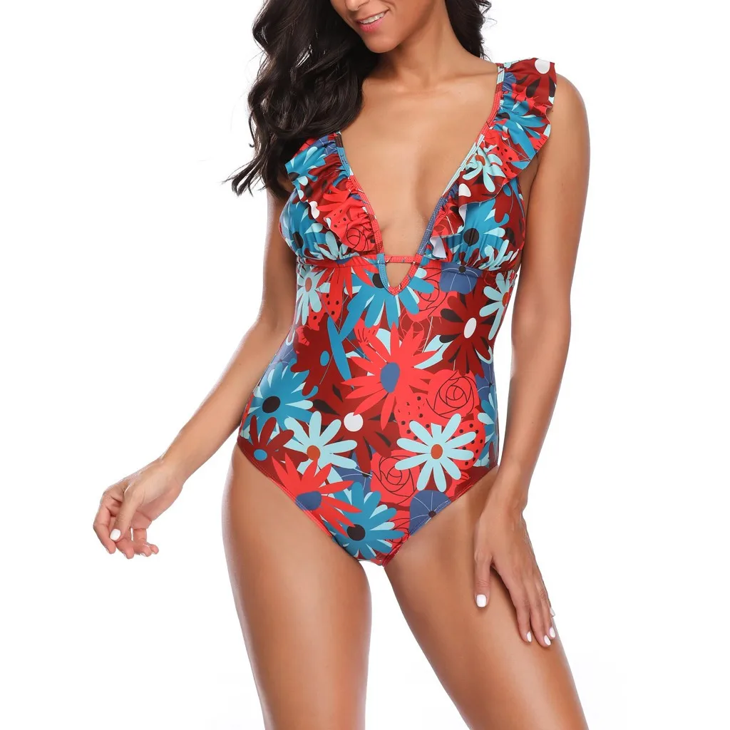 

WATER PRINCESS Sexy Women Floral Backless Frenum Polyester Fibre Bikini Beach one piece swimsuit whole bathing suits Lady A30