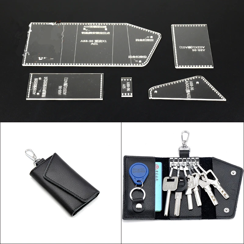 DIY leather craft small folded Key ring Card Holder Acrylic template