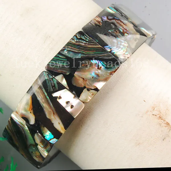 

Free Shipping Fashion Jewelry New Zealand Abalone Shell Square Art Stretch Bracelet 7" FG5908