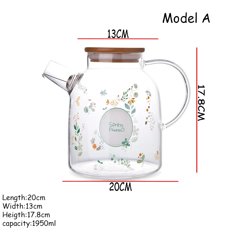 Емкость для молока, чайник, деревянная стеклянная чашка для чая, посуда для напитков, термостойкая чайная посуда, пасторальный стиль, цветок, олень, стеклянная бутылка, основа 1 шт - Цвет: Model A