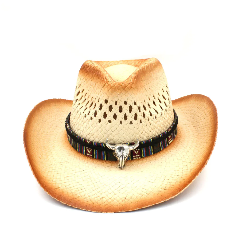 Модная женская западная ковбойская шляпа кисточка ручной работы лента для леди пляж солнце Sombrero сетка Женская ковбойская шляпа размер 58 см - Цвет: C4 CBC