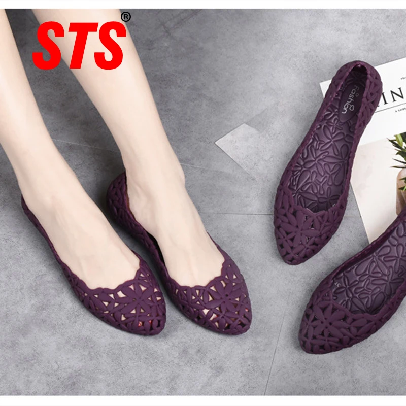

Fashion Women Sandals Flat Jelly Shoes Casual Sandals Female Flat Shoes Beach Valentine Sandals Sweet PVC Flower Sandals Nude