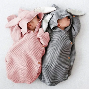 

Cute Baby Rabbit Blankets Newborn Knitted Baby Covers Rabbit Ear Swaddling Baby Wrap Photography Prop Bunny Style Swaddle Wrap