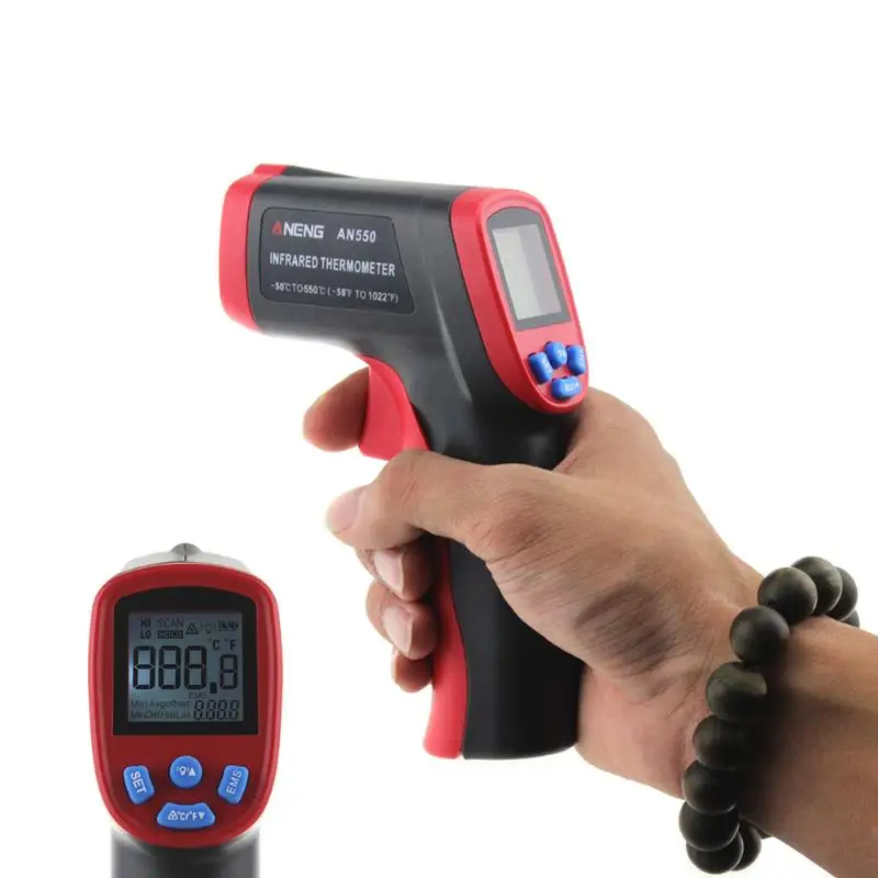 

AENEG AN550 Digital Thermometer Red Laser Infrared Thermometer Non-Contact IR Pyrometer LCD Temperature Meter Gun Point