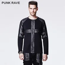Punk Rave Hot Sale Black Gothic Rivet Studded Long Sleeves Shirts100 Cotton Man Shirts Leather Metal