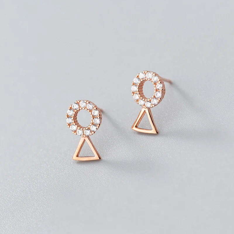 

MloveAcc 100% 925 Sterling Silver Geometry Round Triangle Stud Earrings for Women Authentic Original Jewelry Lucky Gift