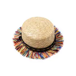 Мужская Летняя пшеницы плетеная, из соломы солнцезащитный козырек шапка ботильоны в этническом стиле на цветастый плетёный с бахромой
