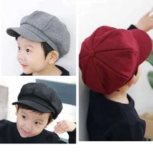 Модные осенне-зимние детские шапки-береты, винтажные однотонные шапки для мальчиков и девочек, Зимние Повседневные уличные шапки