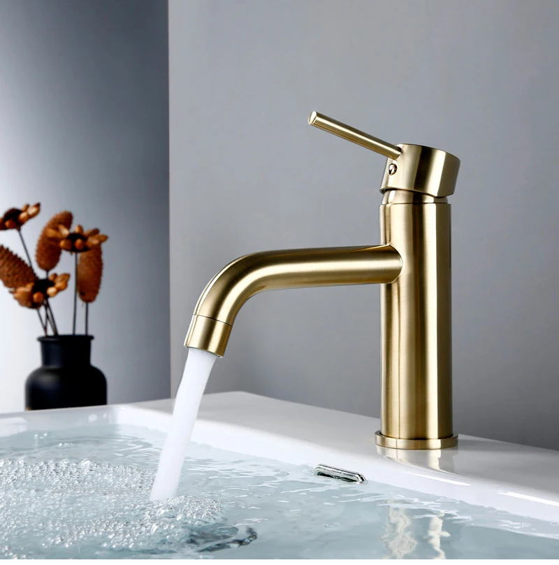 MTTUZK Basin Faucets Brushed Gold Bathroom Faucet Round Single Handle
