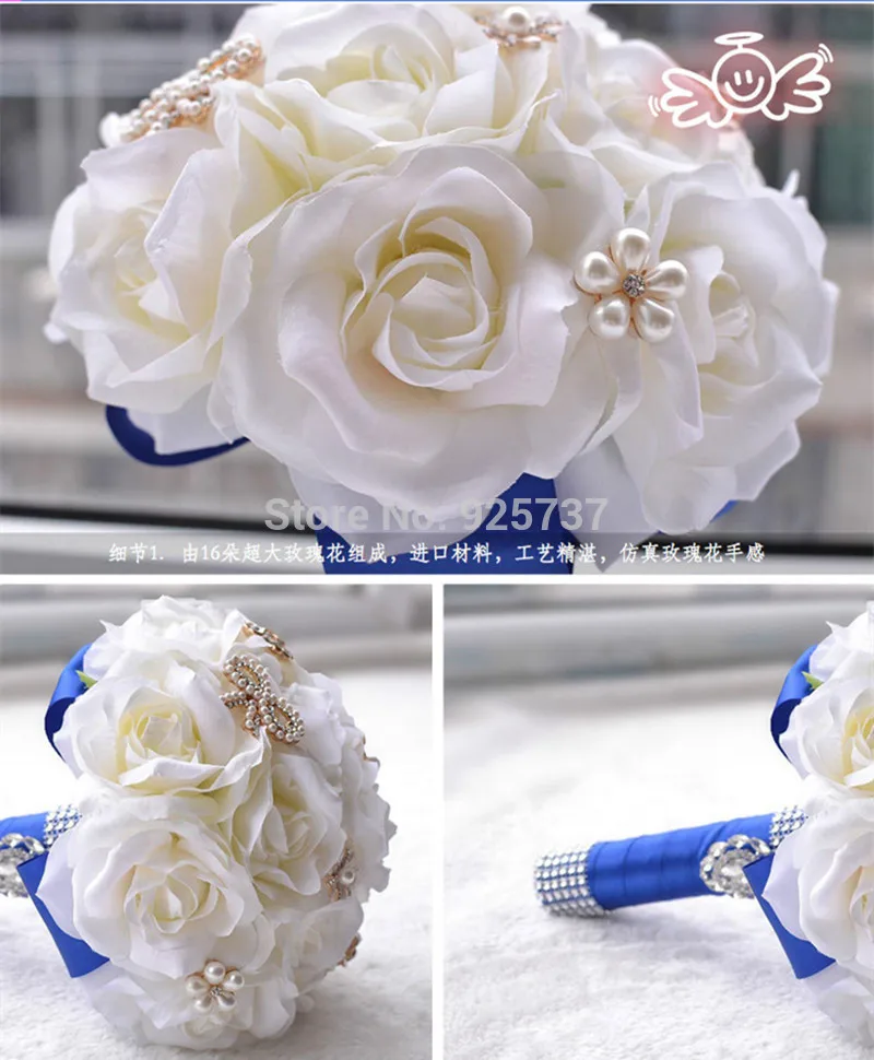 Букет de mariage великолепные хрустальные жемчужины Искусственные Свадебные букеты белые Искусственные розы Свадебные цветы Свадебные букеты
