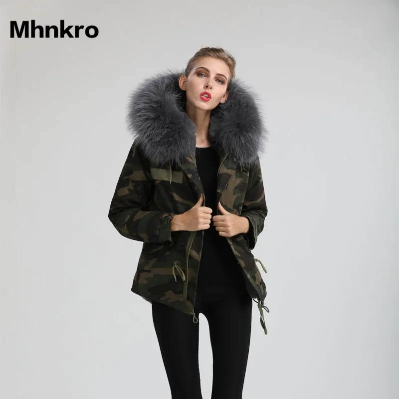 Коллекция 2018 года Mhnkro камуфляжная оболочка Зимняя Толстая серая меховая