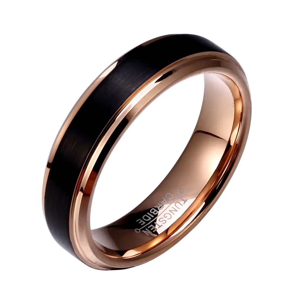 Soul Men 1 Pair Man & Woman Black & Rose Gold Color Tungsten Carbide Marriage Wedding Rings Set 8mm for Boy 6mm for Girl