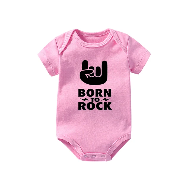 Culbutomind Born To Rock/черный хлопковый боди с короткими рукавами для малышей; одежда для маленьких мальчиков и девочек; забавная Одежда для новорожденных - Цвет: Pink