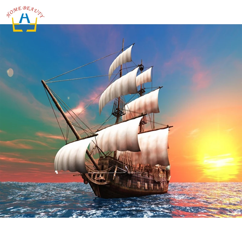 

diy paints hand painted coloring by numbers canvas prints wall art poster for the kitchen home decor sailboat on the sea RA3157