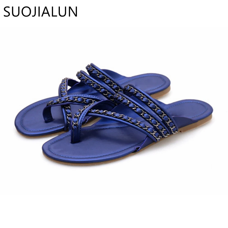 SUOJIALUN/2019 г. летние женские шлепанцы модные брендовые на плоской подошве с