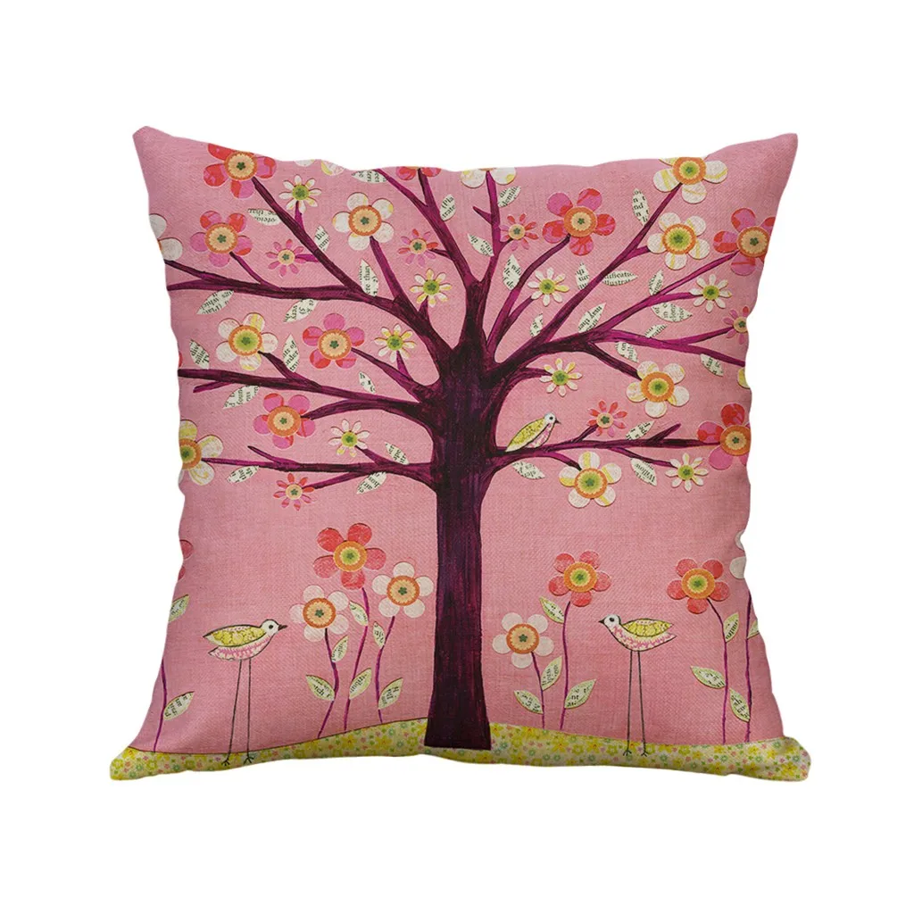 Simple Linen Blend 45*45cm Pillowcase Cute Cartoon Flower House Cushion Cover Home Bedroom Sofa Chair Decorative Pillowcase|Наволочка| |