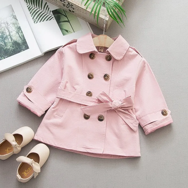

Spring Autumn Double Breasted Cardigan For Girls Infants Baby Infants Kids 2019 Children Outwear Belted Trench Coat Casaco S8242