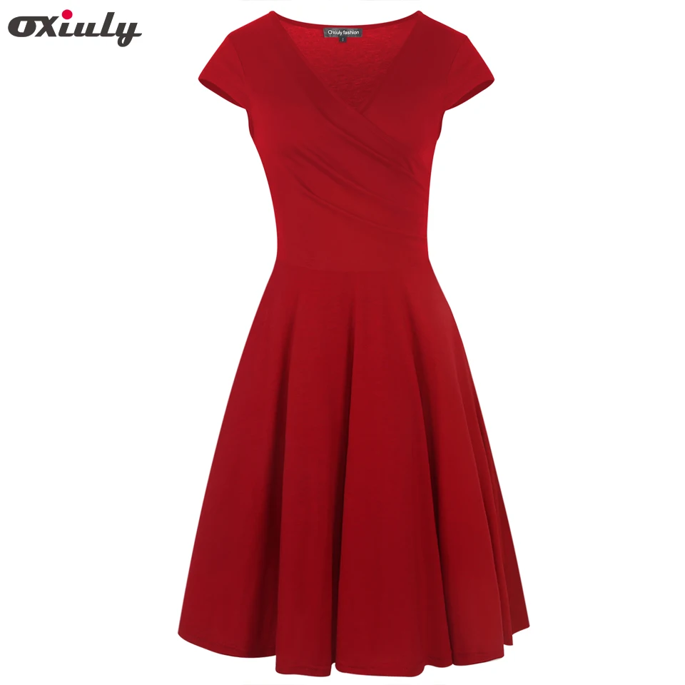 Women Solid Red Army Green Purple Gray Vintage Ruffle Summer Tunic Pinup Work Office Casual Party A Line Skater Blue Black Dress
