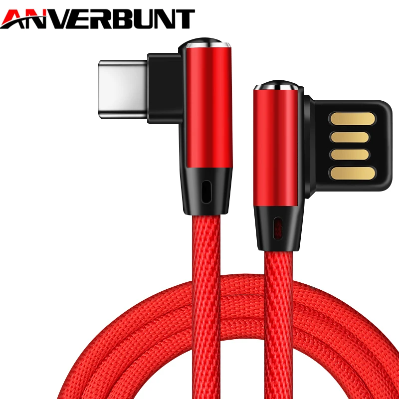 

USB Cable Max 2.1A Fast Charging 90 Degree Reversible Type C Micro USB Charger Cable L Type Bending Nylon Cord for iPhone Cable