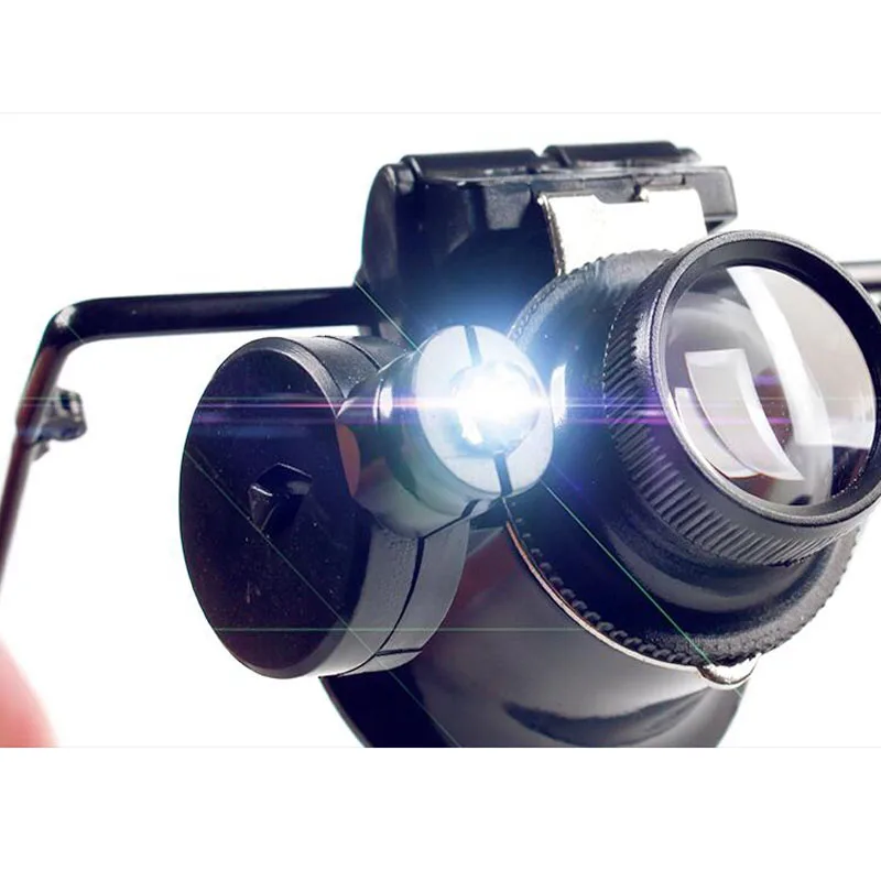 Wearable Magnifier Binocular Independent LED Light Adjustable Magnifier 20 Times Magnification Watch Repair Tool Magnifier