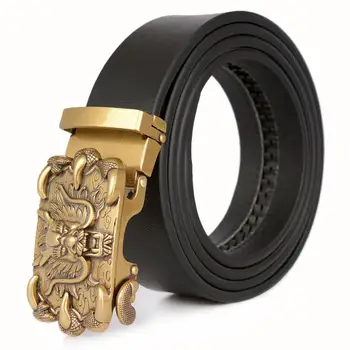 

Men Gold Dragon Automatic Buckle Genuine Leather Belts Cool Punk Style Dragon Buckle Jeans Belt Waistband ZLB313