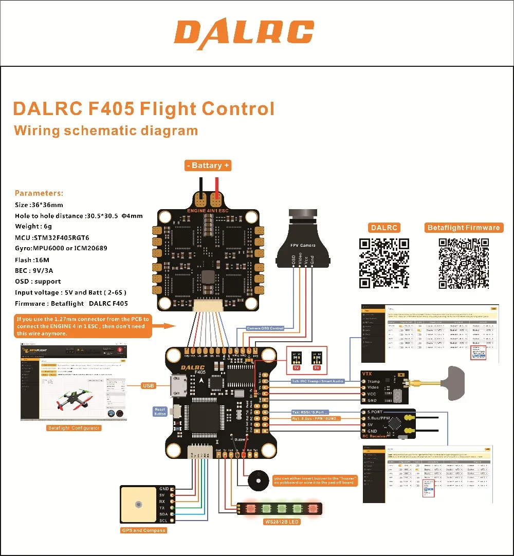 DALRC F405 F4 flytower с гироскопом MPU6000 поддерживает работу с частотой обновления 8K Встроенный OSD с DALRC 4 в 1 ESC