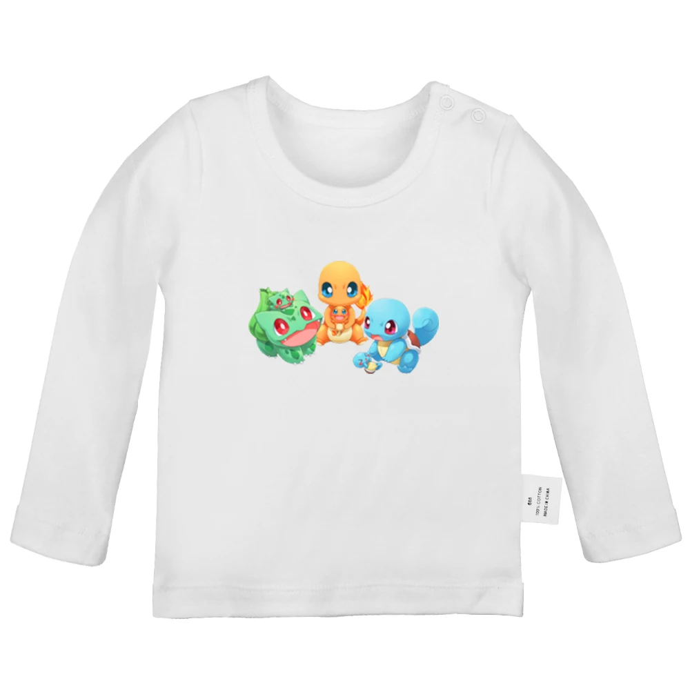 Милый мультяшный Покемон, Bulbasaur Charmander Design, футболки для новорожденных, футболки с длинными рукавами для малышей