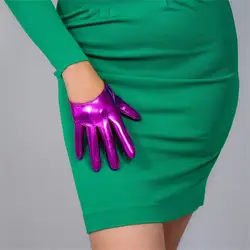 Короткие рукавицы из лакированной кожи женские 13 см высокие эластичные эмуляционные кожаные ПУ женские перчатки зеркальные Яркие Кожаные