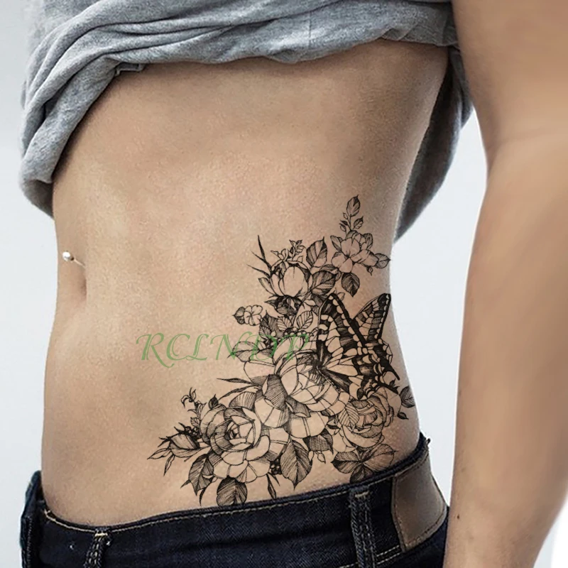 للماء المؤقتة الوشم ملصق روز زهرة فراشة وهمية تاتو فلاش الوشم tatouage كبيرة حجم الجسم الفن لفتاة النساء الرجال