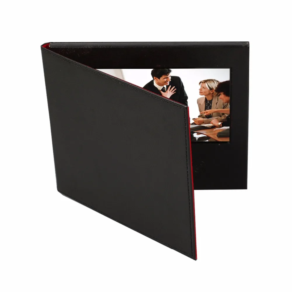 Заказная продукция 7 дюймов Высококачественная кожаная видео брошюра универсальная электронная поздравительная открытка просмотр буклет для рекламных бусин