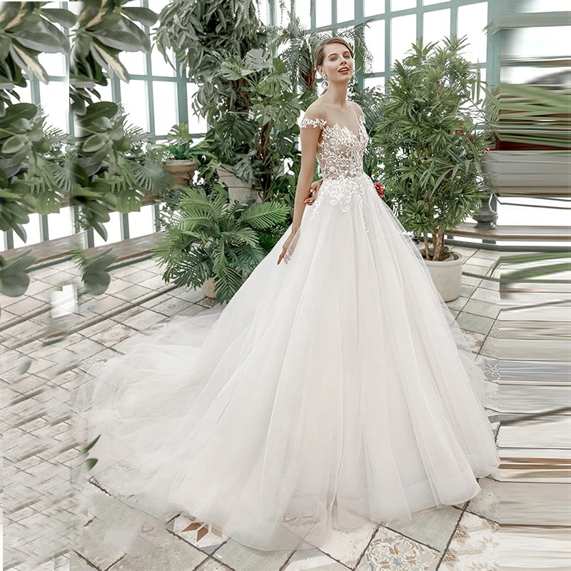 

Verngo Appliques Ball Gown Wedding Dress Ivory Organza Tulle Wedding Gowns Lace Up Elegant Bride Dress Vestido Novia
