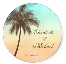 1.5inch Tropical Beach Palm Tree Round Wedding Favor Label Classic Round Sticker