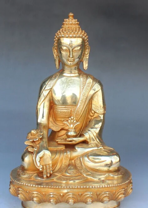 

shitou 002872 12" Chinese Tibet Buddhism Bronze Gilt Menla Medicine Medical Buddha Statue
