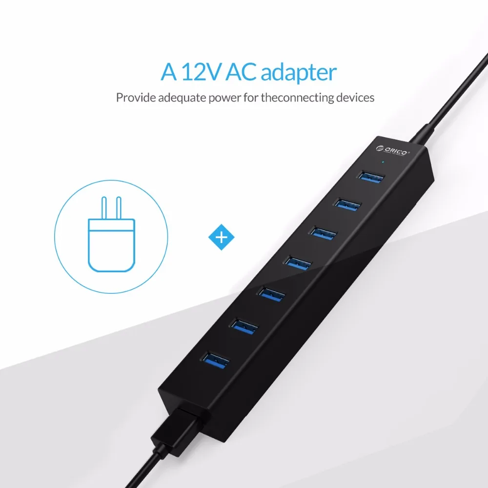 ORICO 7 Порты и разъёмы USB3.0 концентратора ЕС Plug с 5 V Мощность адаптер SuperSpeed USB3.0 5 Гбит/с быстрой передачи