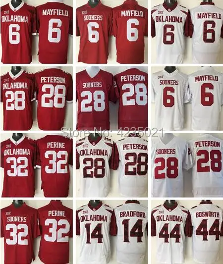 

Mens 6 Baker Mayfield 32 Samaje Perine 28 Adrian Peterson 44 Brian Bosworth College Football Jerseys Stitched