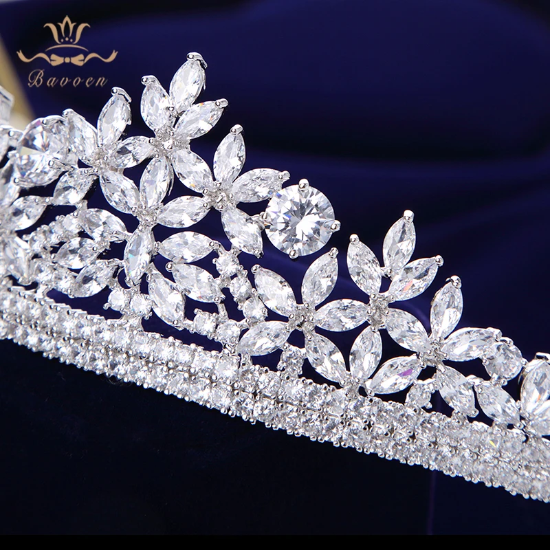 Bavoen, высокое качество, королевские сверкающие циркониевые тиары для невесты, корона с серебряными кристаллами, свадебные повязки для волос, головной убор, свадебные аксессуары для волос