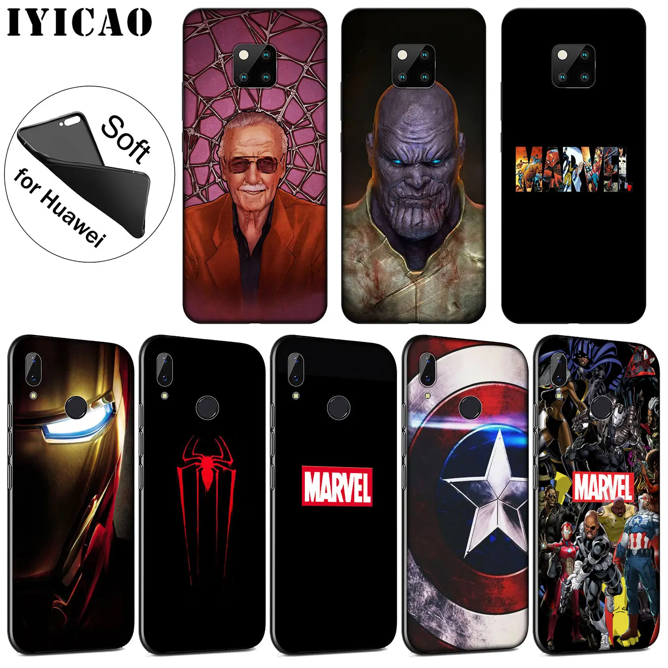 

IYICAO Marvel Superheroes logo Soft Silicone Phone Case for Huawei Nova 3i 3 2i TPU Cases for Huawei Mate 20 10 Pro Lite Cover