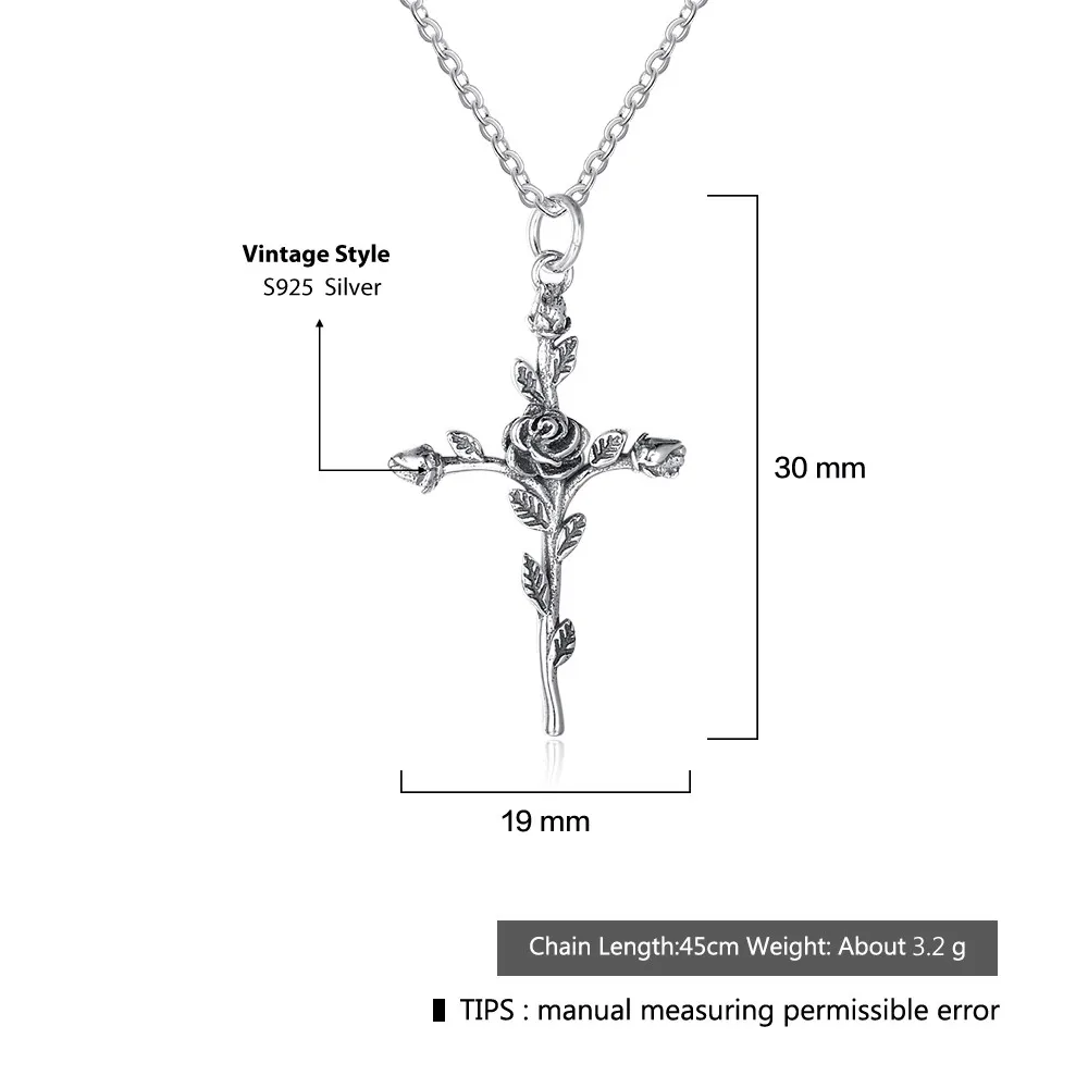 Rose & Cross Design 100% 925 Sterling Silver Pendant Necklace Vintage Women Necklaces Gothic Jewelry (Lam Hub Fong NE102030) - Image 6