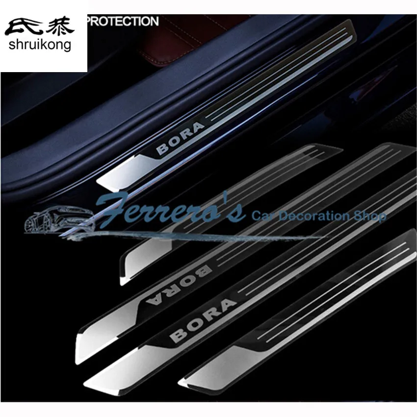 

Free shipping 4pcs/lot Slim Door Sill Scuff Plates car stickers car styling FOR 2013 2014 2015 2016 Volkswagen VW BORA