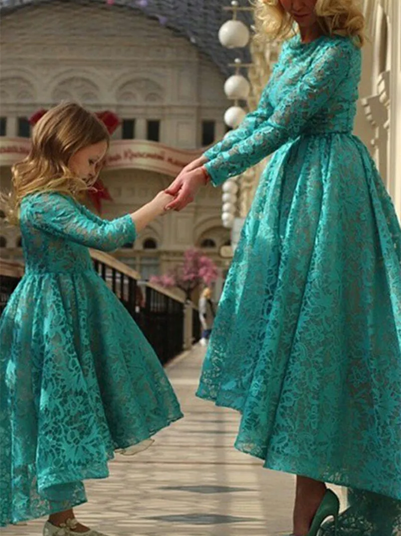 Новинка 2019 г.; кружевное платье с цветочным узором для девочек; платье с короткими рукавами для девочек; Hi-Lo; современное платье для дочки