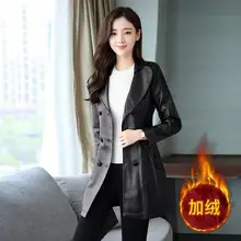 Осенне-зимняя обувь Искусственная кожа длинный отрезок Большие размеры корейской версии плюс бархат ветровка Нагрудные Женские пальто/S-5XL