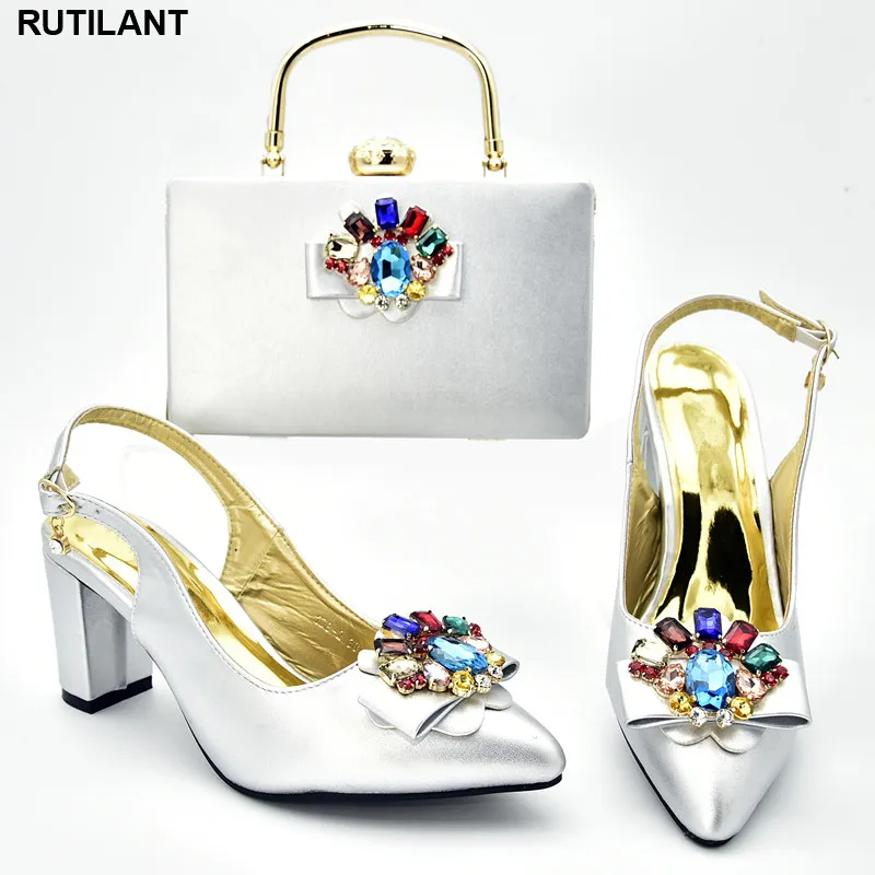 

New Matching Italian Shoe and Bag Set Decorated with Rhinestone Italian Shoe and Bag Set for Party In Women Luxury Women Shoes