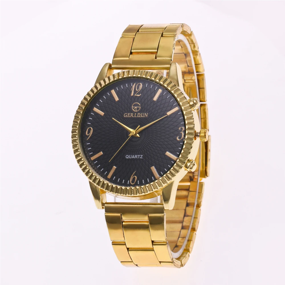 Geridun бренда золотые часы Для мужчин наручные часы Для женщин полный Сталь Для мужчин смотреть Женские часы Saat Reloj homber Reloj mujer