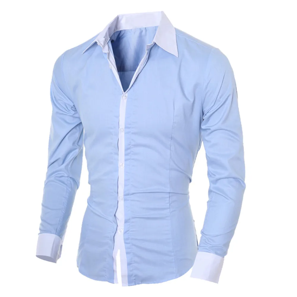 Мужская рубашка, Мужская модная, индивидуальная, мужская, повседневная, тонкая, с длинным рукавом, рубашка, топ, блузка, мужская рубашка, мужские рубашки, camisa masculina - Цвет: Blue